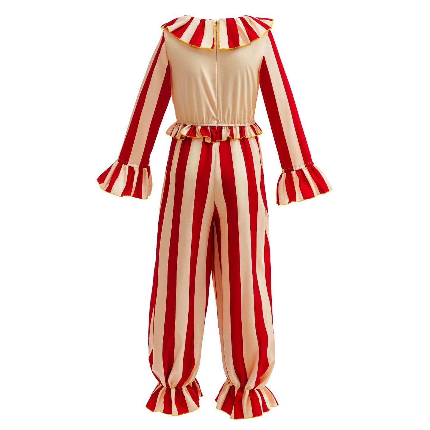 Carnival Disguise Joker Cosplay Costume Red Striped Jumpsuits Clown Halloween Party Stage Performance Dress Up