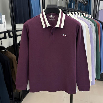 Men's 100% Cotton Original Design Printed Long Sleeved Polo Shirt Spring Autumn Simple Fashion Business Lapel T-shirt Men's Wear