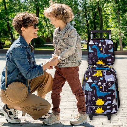 Mochila de Rodinha 3 Peças para Meninas e Meninos, Mochila Escolar com Rodas para Crianças, Mochila com Rodas e Lancheira