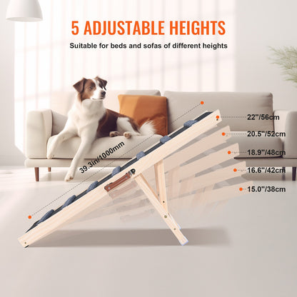 SucceBuy Rampa Dobrável para Cães, Escada Antiderrapante, de Madeira, Altura Ajustável, Removível para Cães Pequenos e Idosos, para Subir Escadas, Sofás, Carros, Camas