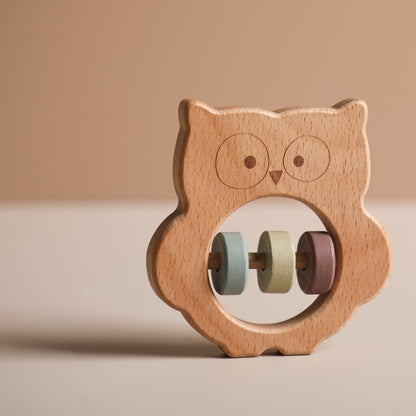 Baby Wooden Koala Hand Rattles Teether Toys Wooden Ring Montessori Toys Owl Shape Musical Rattle  for Baby Gifts Teething Toys