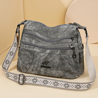 Fashion Denim Fabric Women's Crossbody Bags, Multi-layer Large Capacity Shoulder Bag, Suitable for Commuting Occasions