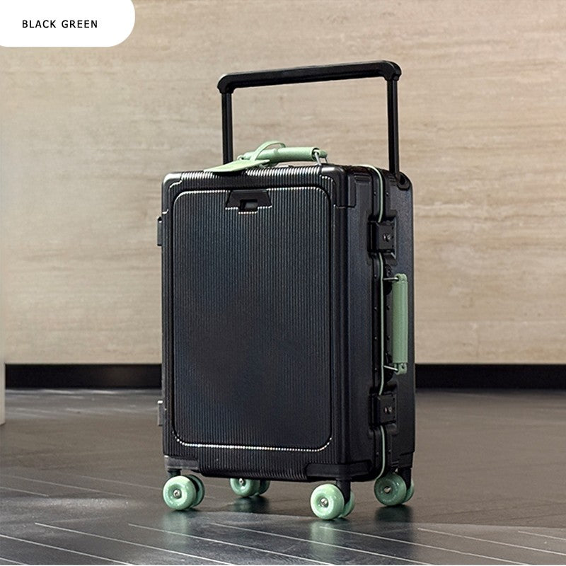 Front Opening Luggage High Quality PC Aluminium Frame Suitcase Wide Handle Carry on Travel Luggage With Laptop USB Charger Port