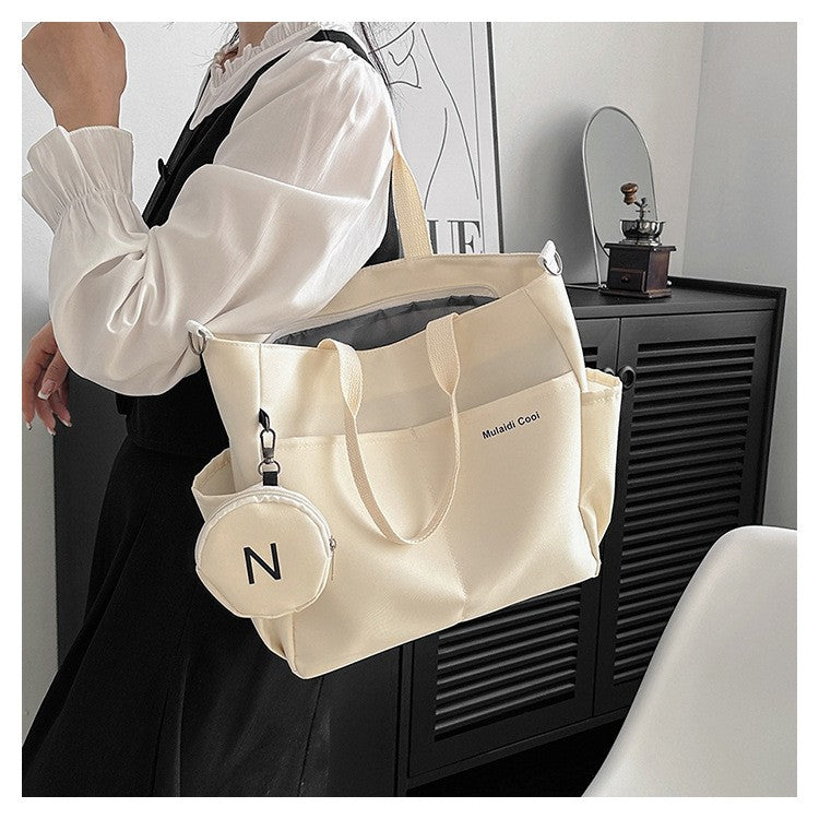 Minimalist Nylon Tote Bag, Oxford Waterproof Handbag Shoulder Crossbody Bag with Pocket, Effortless Style for Women Daily Errand