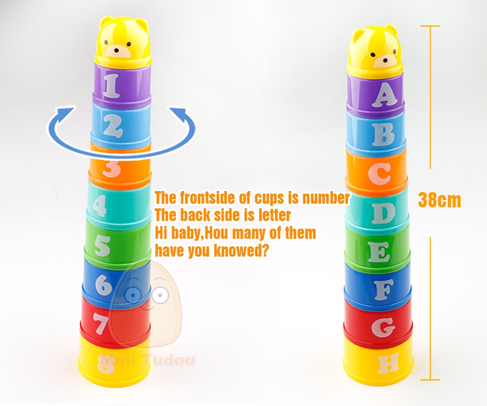 9PCS Educational Baby Toys 6 Month+ Figures Letters Foldind Stack Cup Tower Children Early Intelligence