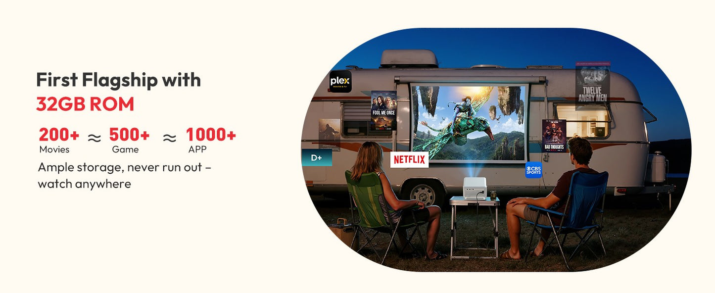 Projetor XGODY N6 Pro Netflix Oficial 4K Controle de Voz Smart Android TV Whale OS 8/32GB ROM para Filmes ao Ar Livre Home Theater