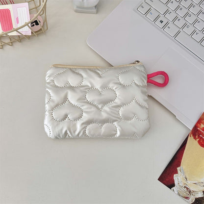 INS Style Silver Sanitary Mat Bag Zipper Button Change Purse Coins Keys Wallet Love Bow Credit Card Holder Cosmetics Napkin