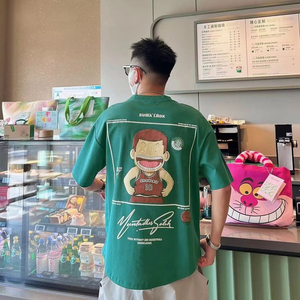 ?M-8XL?Men's Oversized Tee Casual Loose Japanese anime slam dunk Printed T-shirt Suitable Men Women