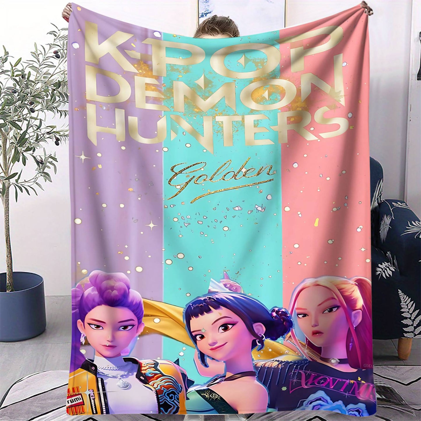 Manta K-Pop Demon Hunter Quente Anime Menina Equipe Manta de Flanela para Sofá Sala de Estar Inverno Quente Presente para Fãs