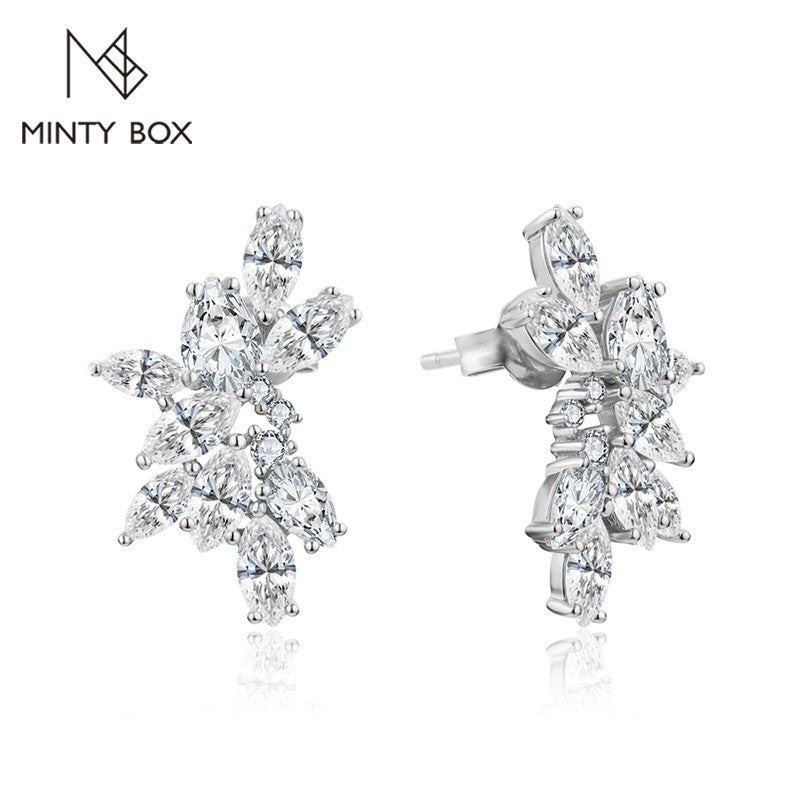 MINTYBOX Synthetic Moissanite Cluster Stud Earrings Solid 925 Sliver 18k Gold Plated for Women Wedding Engagement Luxury Jewelry