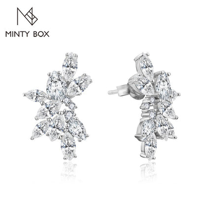 MINTYBOX Synthetic Moissanite Cluster Stud Earrings Solid 925 Sliver 18k Gold Plated for Women Wedding Engagement Luxury Jewelry