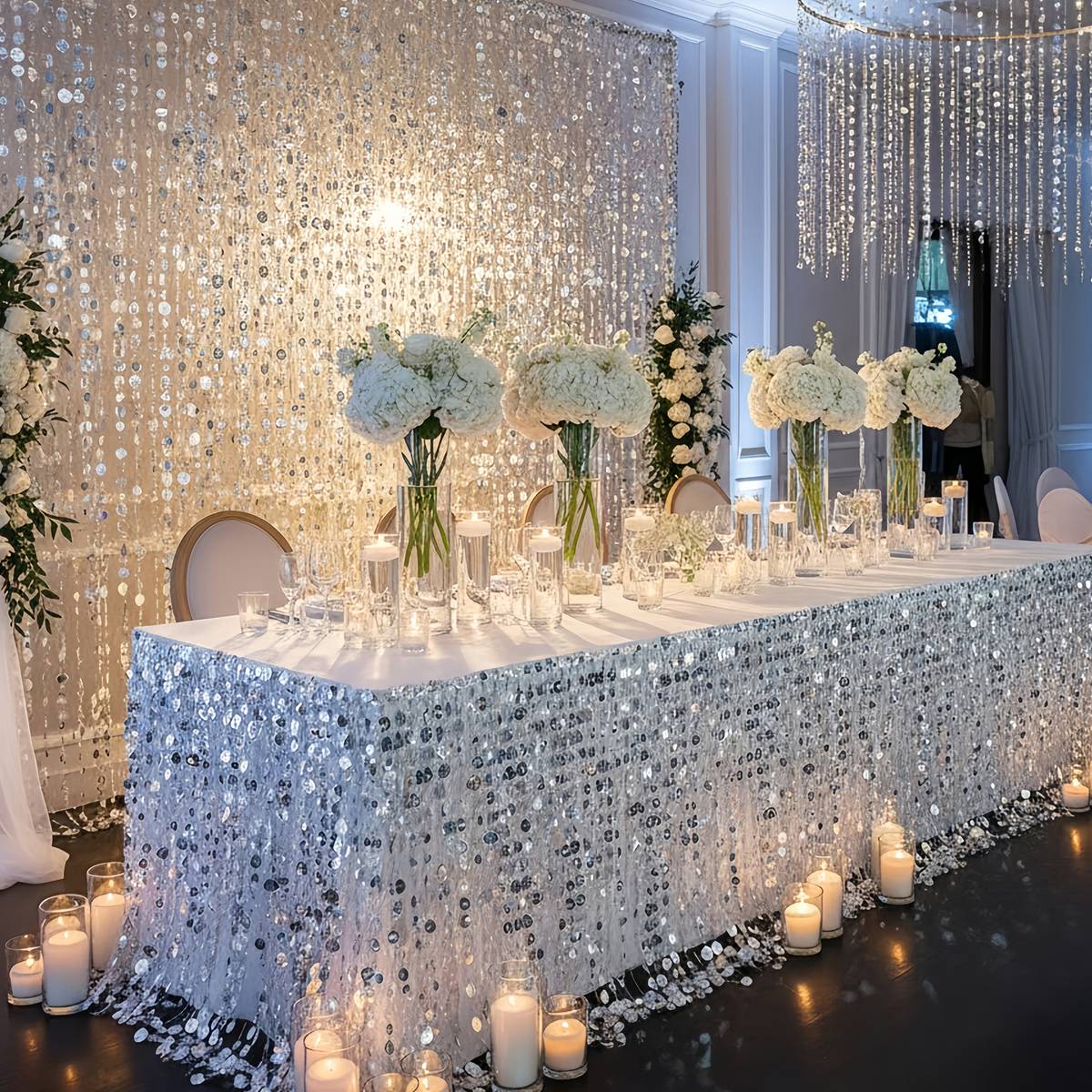 Shimmer Golden Sequin Curtain Backdrop Sparkly Glitter Hanging Decorations for Weddings Party Porch Decor & Holiday Celebrations
