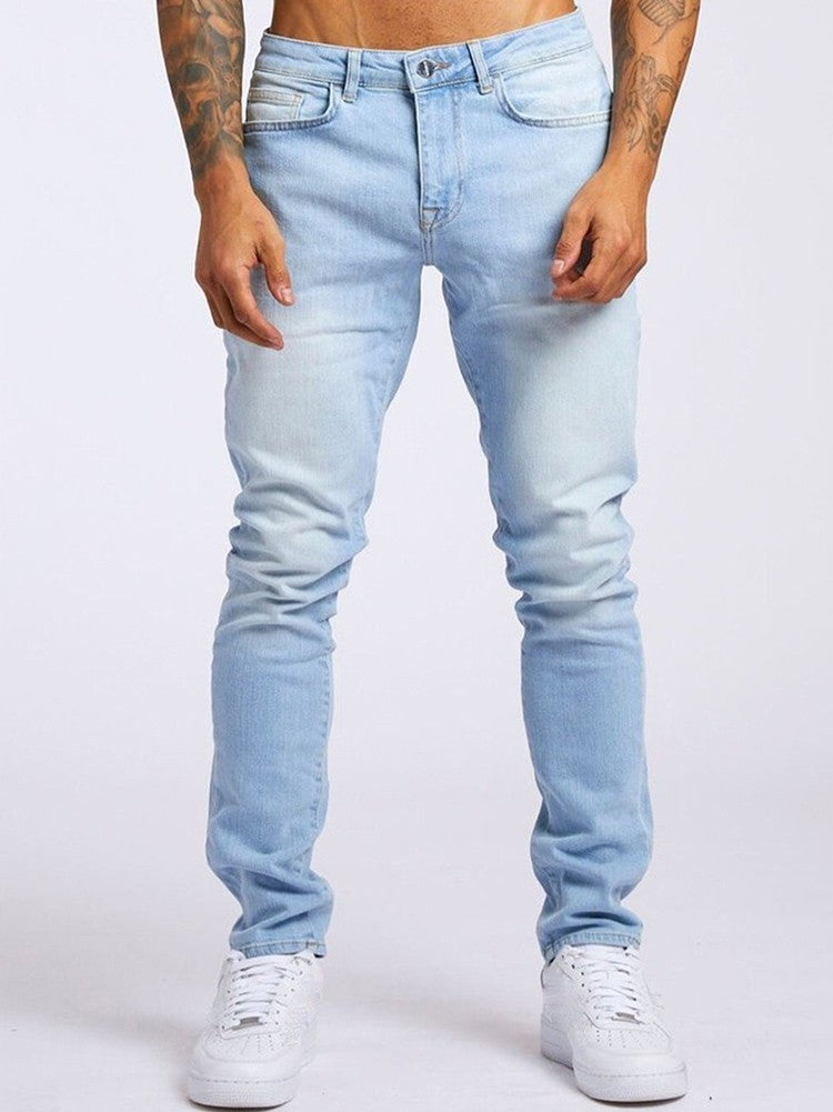 Calça Jeans Masculina Elástica Skinny Cor Sólida Calça Lápis Elástica Jeans Slim Fit Corrida Streetwear Calça Jeans Casual Preto