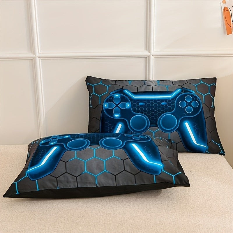 Game Console Duvet Cover Set for Boys Girls 3D Gaming Geometric Lightweight Microfiber Bedding Sets 1*Duvet Cover + 2*Pillowcase