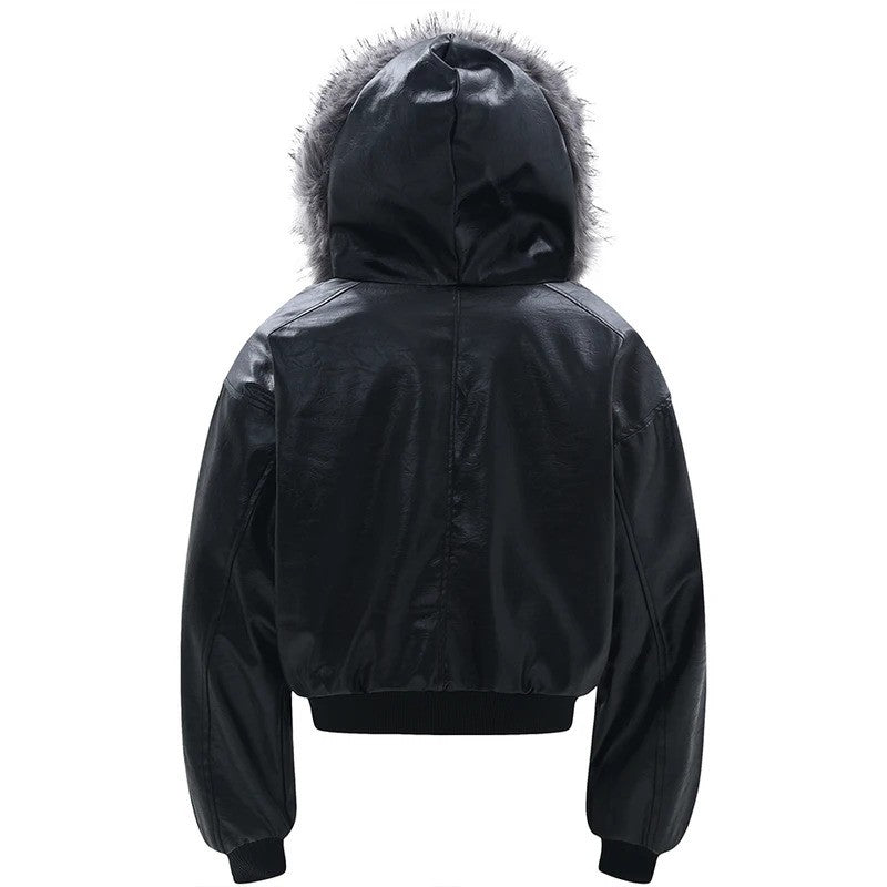 Vintage Men Winter Jackets Fur Collar Fleece Warm Parkas Coats Streetwear Harajuku Leather Jackets Casual Padded Jackets Outwear
