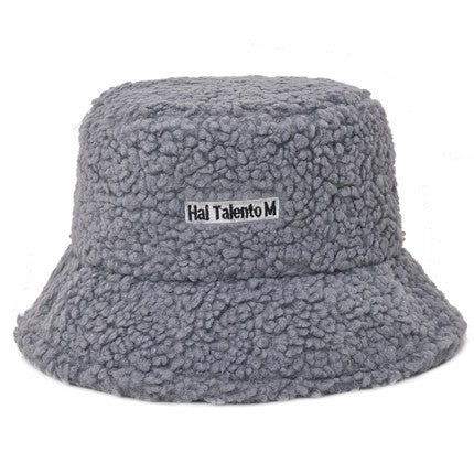Women Appa Bucket Hat Lamb Wool Hat Winter Warm Fishing Caps Faux Fur Arrow Symbol Printed Bucket Hat for Men Tide Flat Top Hats
