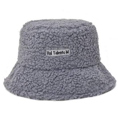 Women Appa Bucket Hat Lamb Wool Hat Winter Warm Fishing Caps Faux Fur Arrow Symbol Printed Bucket Hat for Men Tide Flat Top Hats