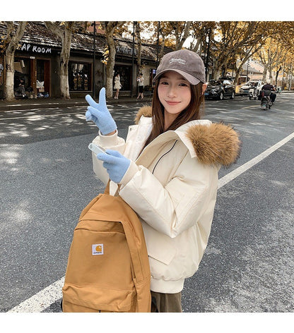 Winter Solid Long Sleeve Hooded Down Cotton Coat Tops Korean Women's Single Breasted Zipper Hooded Cardigan Short Jacket Thick