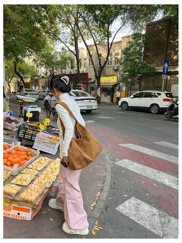 Autumn and winter new matte suede tote bag large capacity commuter casual shoulder bag fashionable versatile women's bag