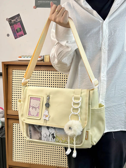 Japanese Harajuku School Bags for Teenage Girls New 2025 Transparent Itabag Crossbody Bag DIY Badges Display Plate Ita Bag