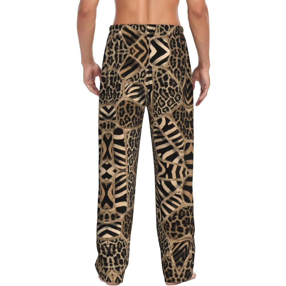 Custom Leopard Print Pajama Pants Men's Animal Skin Sleepwear Lounge Sleep Bottoms Stretch with Pockets