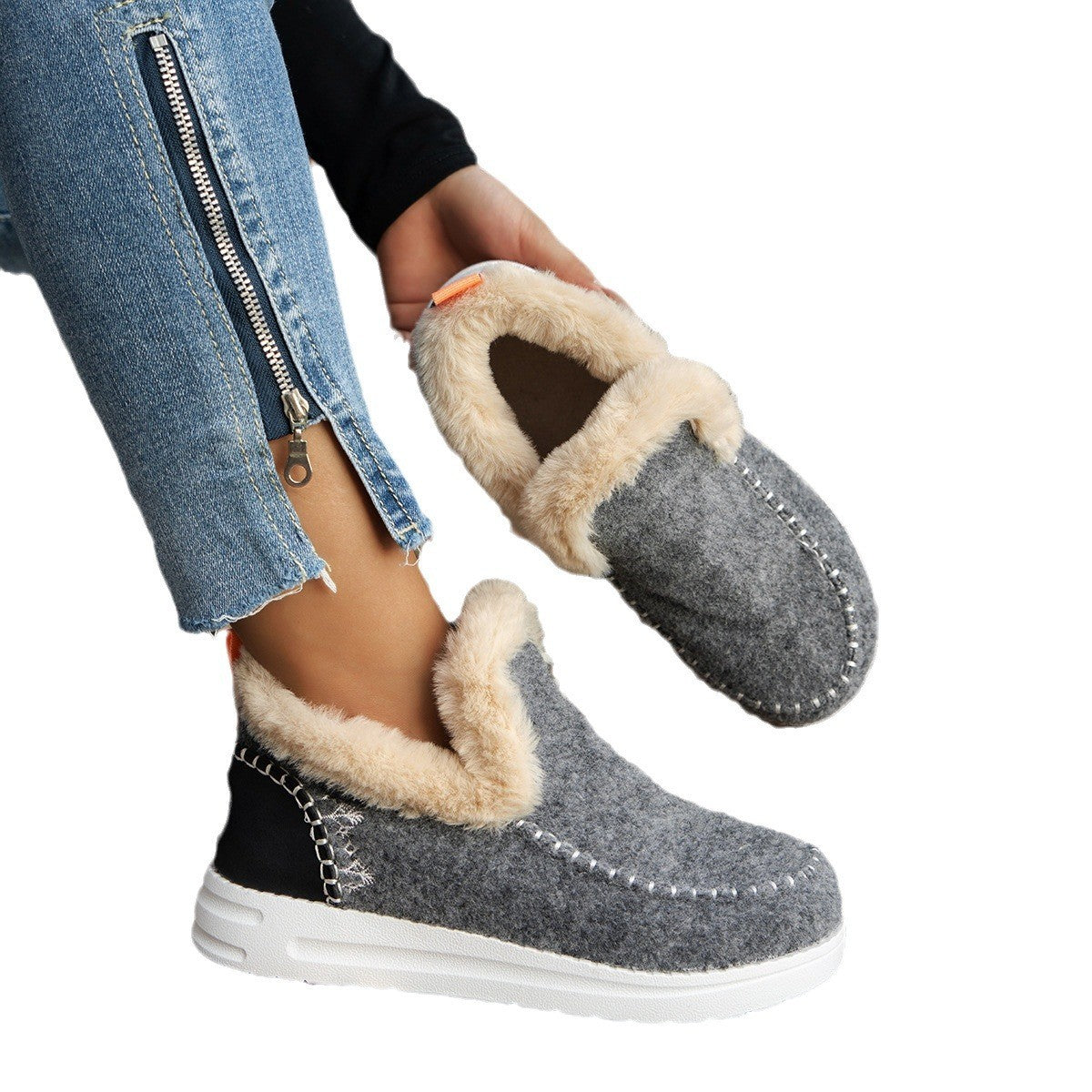 2024 Hot Sale Women Shoes Sleeve Women's Boots Winter Round Toe Plush Fleece for Warmth Short Barrel Flat Large Size Snow Boots
