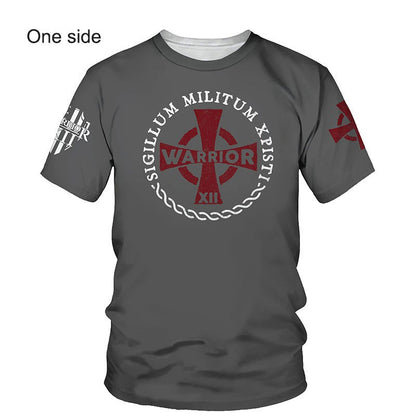 Crusader Knights Templar 3D Harajuku Print Handsome Retro Taste Fashion Personality Street Men's Round Neck Short Sleeve T-shirt