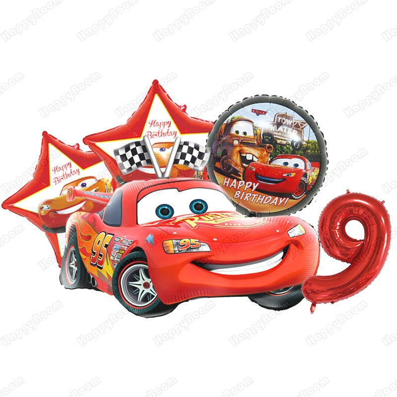 Cartoon Lightning Car Theme Foil Balloons Set Number 1-9 Balloon Cartoon Car Happy Birthday Party Decoration Supplies Party Prop