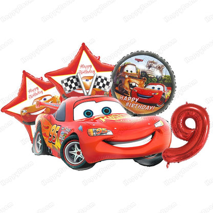 Cartoon Lightning Car Theme Foil Balloons Set Number 1-9 Balloon Cartoon Car Happy Birthday Party Decoration Supplies Party Prop