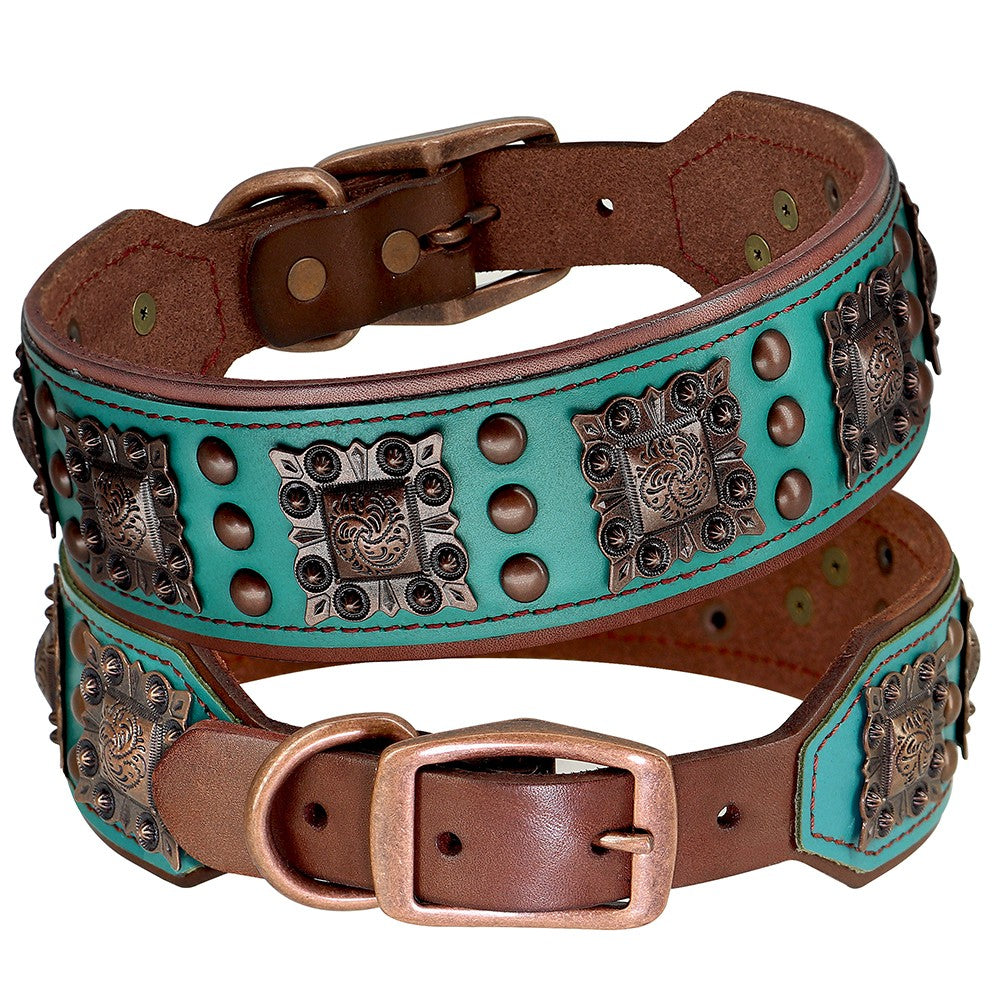 Coleira Legal Com Espinhos Para Cães De Porte Médio E Grande, Couro Genuíno, Pitbull, Bulldog, Acessórios Ajustáveis Para Animais De Estimação, Coleiras, Colar