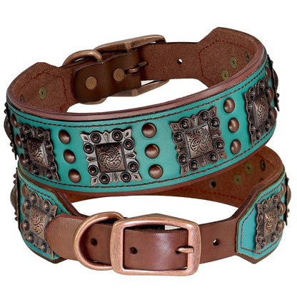 Coleira Legal Com Espinhos Para Cães De Porte Médio E Grande, Couro Genuíno, Pitbull, Bulldog, Acessórios Ajustáveis Para Animais De Estimação, Coleiras, Colar