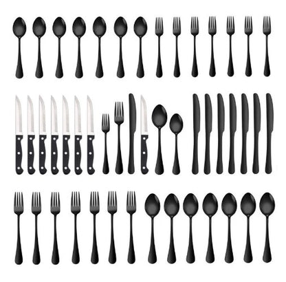 Conjunto de talheres de 48 peças com facas de carne para 8 pessoas, talheres de aço inoxidável espelhado, conjunto de utensílios laváveis na máquina de lavar louça