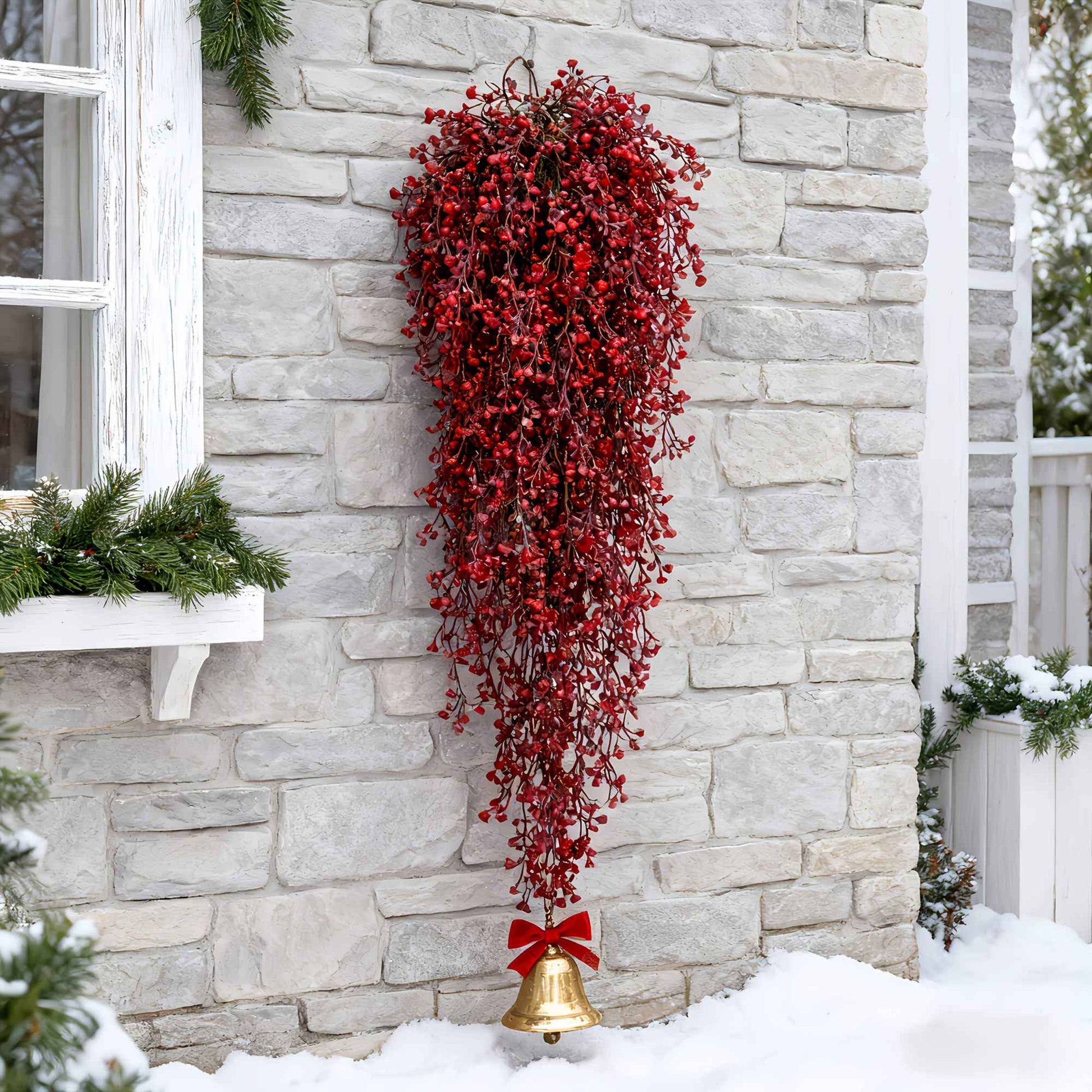 3pcs Artificial Hanging Plants Garland Plastic Red Ferns Fake Ivy Plant for Christmas Home Wedding Table Party Garden Decoration