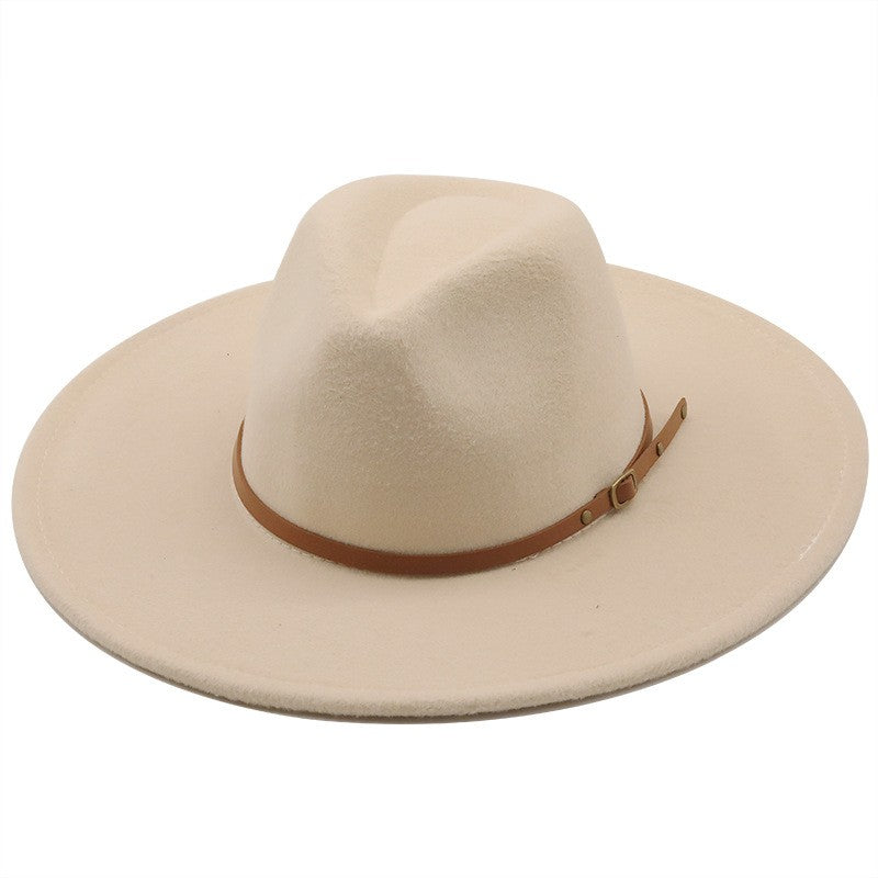 9.5cm Wide Brim Fedora Hats with Brown Belt Autumn Winter Women Party Top Hat Men Jazz Retro Cowboy Felt Cap Panama Sun Hat