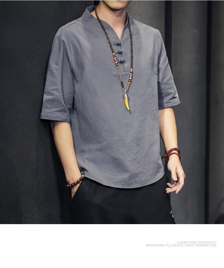 2023 Men Summer Cotton Linen Tang Shirt Men Chinese Style Button Short-Sleeved Shirts Male Blouse Vintage Kung Fu Hawaiian Shirt