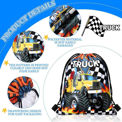5/10/20/30/40/50pcs Monster Truck Party Favors Racing Truck Party Gift Bag Drawstring Backpacks Truck Birthday Party Decorations
