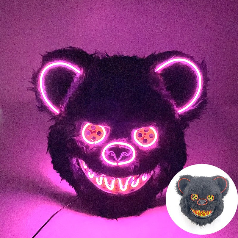 LED Bloody Rabbit Mask Glowing Killer Black Bear Mask Halloween Dance Party Cosplay Costume Props Assassinated Plush Rabbit Mask