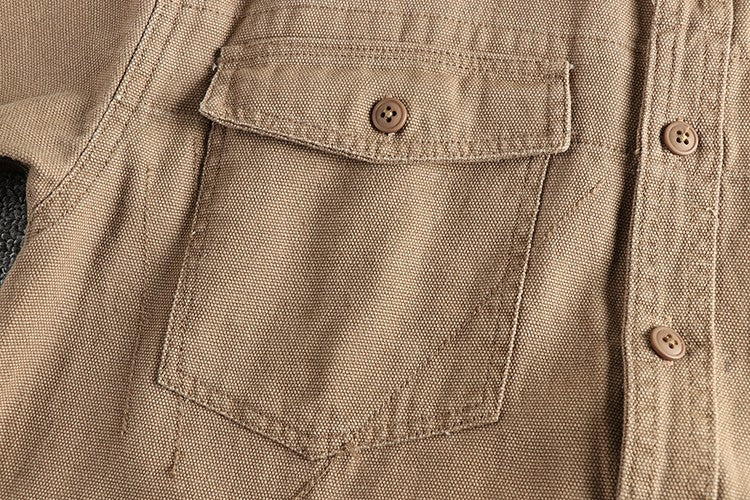 2025 Spring and Autumn New American Retro Woven Twill Cargo Shirt Men's Simple 100% Cotton Washed Double Pocket Causal Blousers