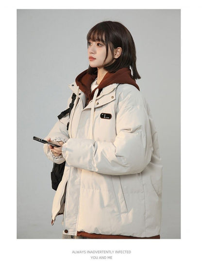 Korean Version New Fashion Letter Patch Fake Two Piece Cotton-padded Jacket Y2K Harajuku Vintage Thick Bread Loose Student Coats