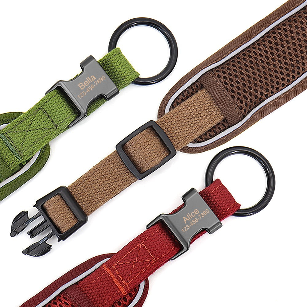 Coleira Personalizada Para Cães, Malha Respirável, Coleiras Refletivas, Colar Durável Para Animais de Estimação Pequenos, Médios e Grandes, Gravura Gratuita