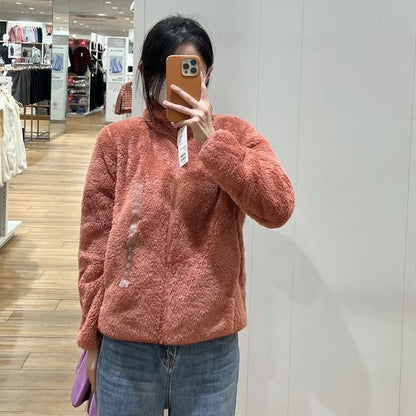 Autumn Winter Women's Long Velvet Fleece Zipper Sleeve Coat Warm Coral Fleece Jacket Full Length Outerwear Comfortable Coat