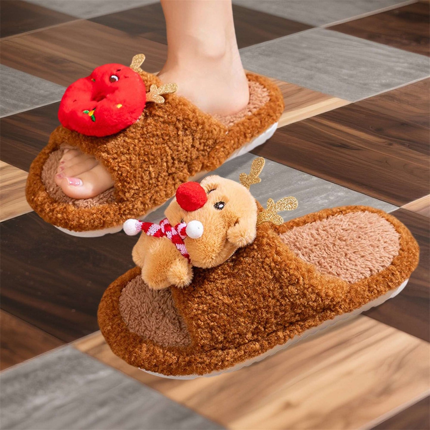 Women s Cozy Christmas Slippers with Cute 3D Cartoon Doll Design Soft Fuzzy Material and Anti-Slip Sole for Indoor Use