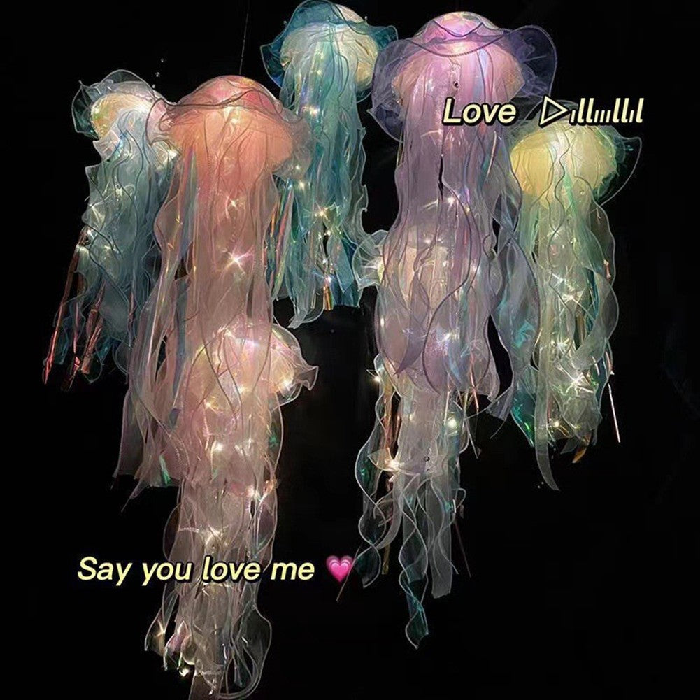 Jellyfish Bedroom Light Lamp Button Battery Hanging Ceiling Lantern with Ribbon&Bead LED Bulbs for Children Bedroom