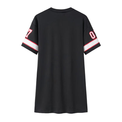 Fashion V-Neck Queen Letters Print Dress Short Sleeve Basketball Sporty Style Sexy Loose Female Clothing Streetwear Loungewear