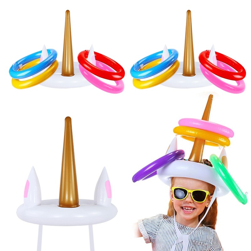 Unicorn Inflatable Ring Toss Game Toys Kids Birthday Party Favors Gifts Hawaiian Summer Beach Pool Party Decoration Supplies