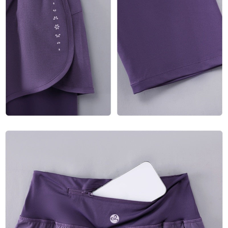 DRUR Knee Length Yoga Pants Summer 2 In 1 Gym Running Shorts Women High Waist Workout Leggings Yogawear Fitness Clothing New