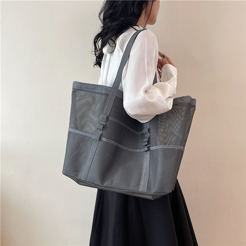 Multipocket Summer Large Beach Bag For Towels Mesh Durable Beach Bag For Toys Waterproof Underwear Pocket Beach Tote Bag