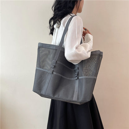 Multipocket Summer Large Beach Bag For Towels Mesh Durable Beach Bag For Toys Waterproof Underwear Pocket Beach Tote Bag