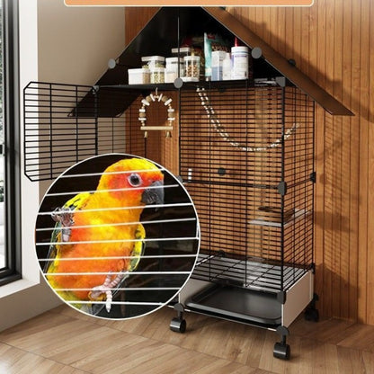 Gaiola Grande para Papagaios Exclusiva para Criação de Pássaros Gaiola de Luxo para Periquitos com Teto de Armazenamento Horizontal Multifuncional com Fio
