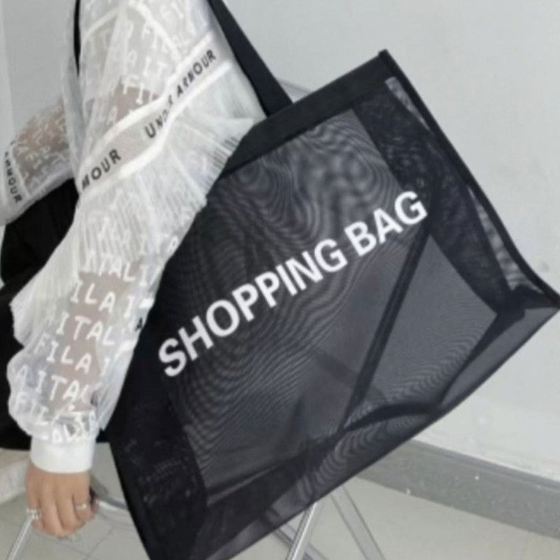 Mesh Shopping Bag Transparent Large Capacity One Shoulder Handbag Breathable Practical Durable Beach Travel Storage Bags